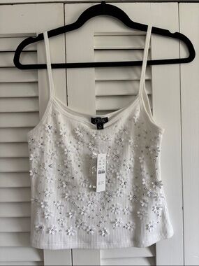 Women’s jcrew floral appliqué tank white sz medium